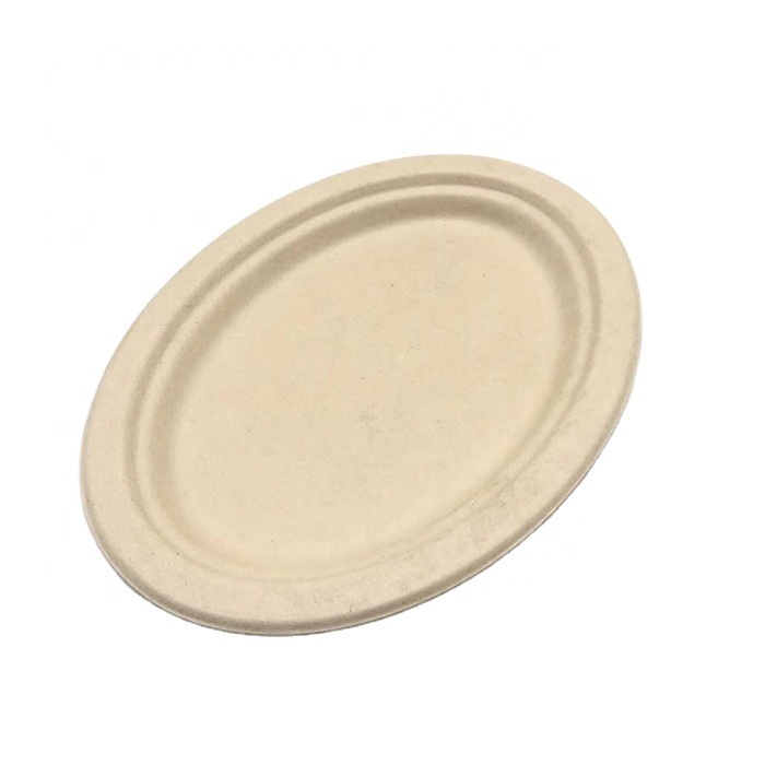OV75  Emerald Biodegradable Bagasse Oval Plates, 10 x 7-inch size